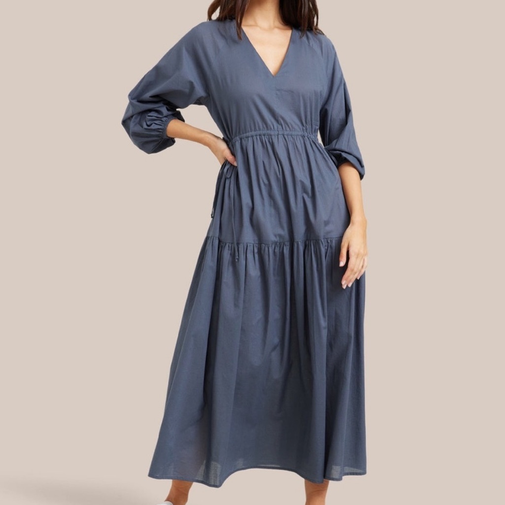 Modern Citizen Lyra Organic Cotton Tiered Maxi Dress In Navy